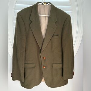Farah Clothing Co green wool blazer with brown leather buttons size 42L